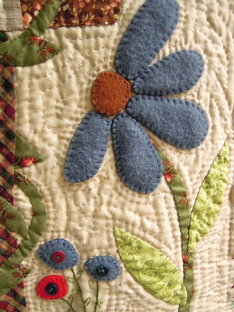 Wool Appliqué Flower on quilted background