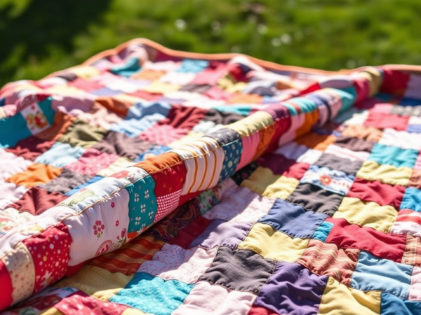 Scrap Quilt Layed in the Grass