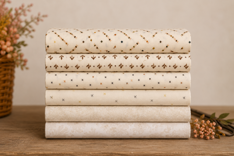 Kim Diehl Low Volume Half Yard Quilt Fabrics Sitting on a table